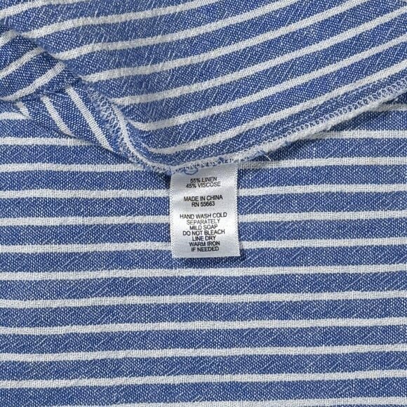 Sleeveless For Cynthia Blue and White Stripe Linen Dress - Picture 7 of 7